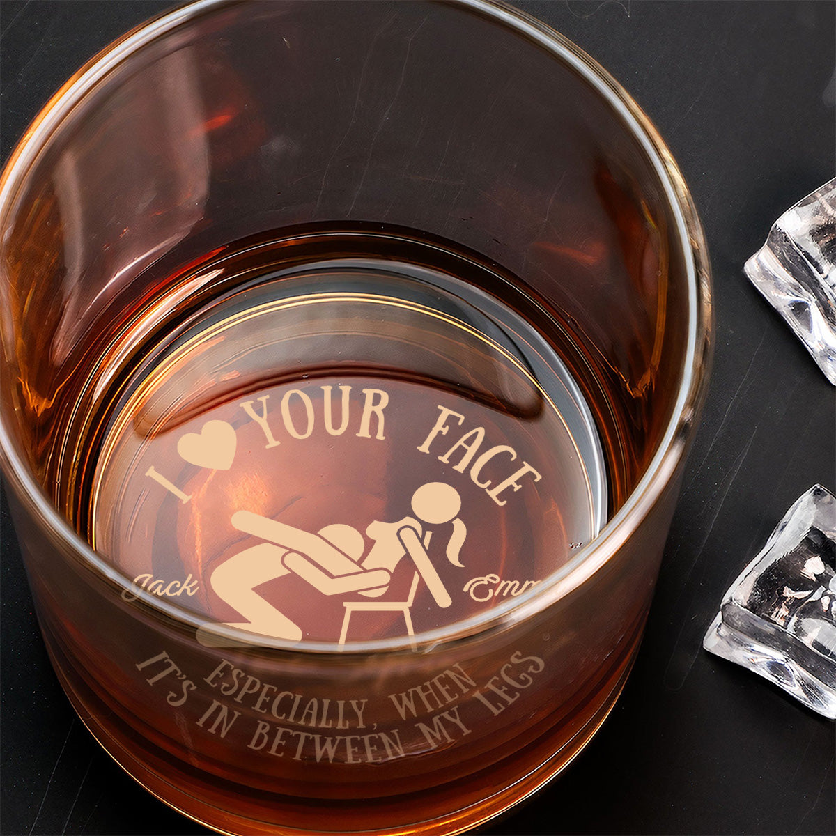 J'aime ton visage entre mes jambes - Verre à whisky gravé personnalisé pour couple