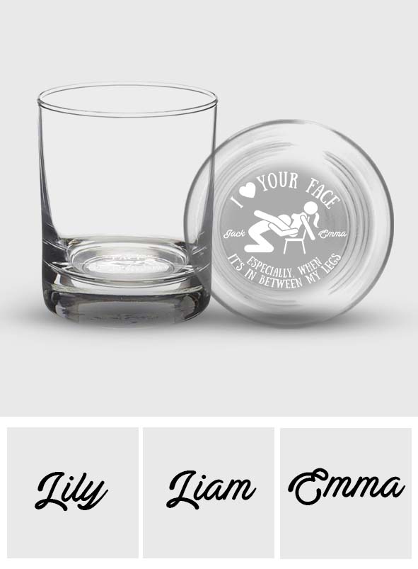 J'aime ton visage entre mes jambes - Verre à whisky gravé personnalisé pour couple