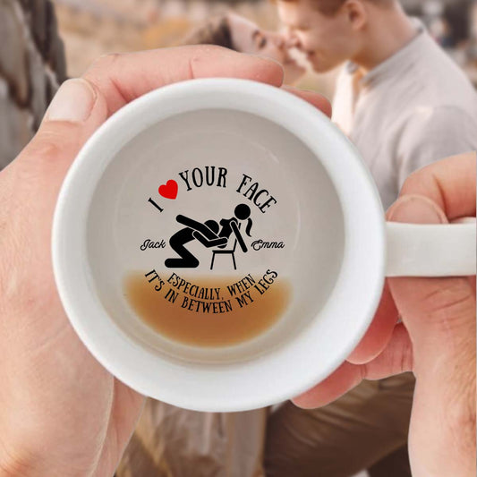 J'aime ton visage entre mes jambes - Mug personnalisé pour couple avec message caché