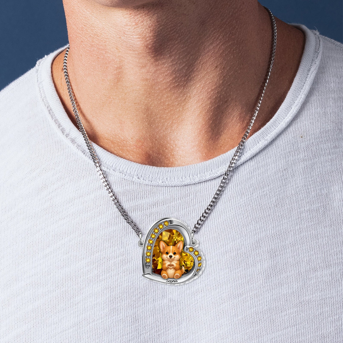 Collier pendentif personnalisé pour chien avec pendentif en forme de cœur représentant un chiot ou un chaton