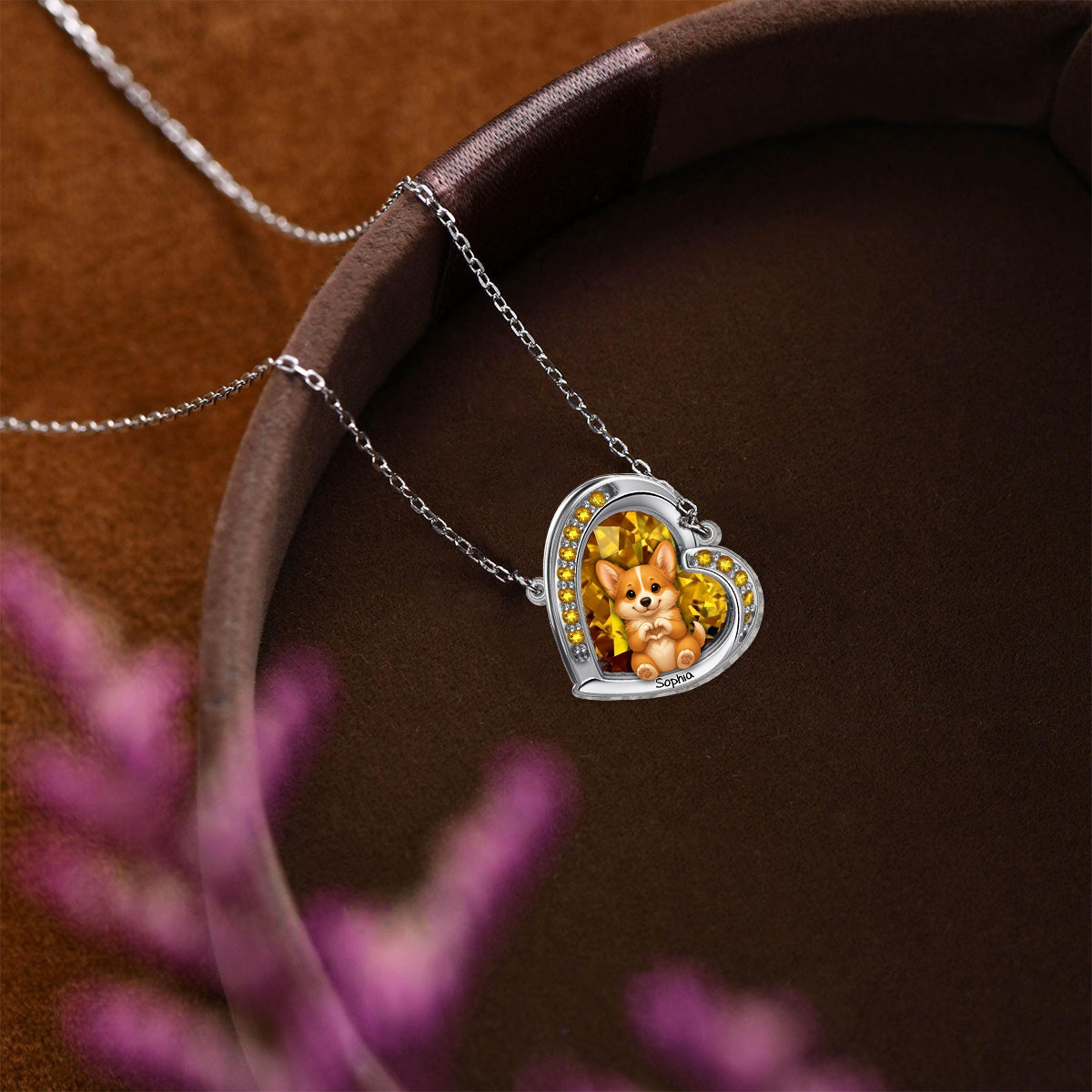 Collier pendentif personnalisé pour chien avec pendentif en forme de cœur représentant un chiot ou un chaton