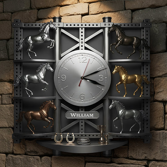 Cheval fort - Horloge murale lumineuse LED personnalisée - Cheval