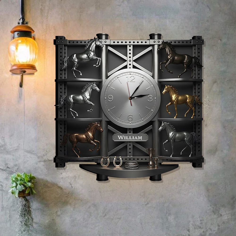 Cheval fort - Horloge murale lumineuse LED personnalisée - Cheval