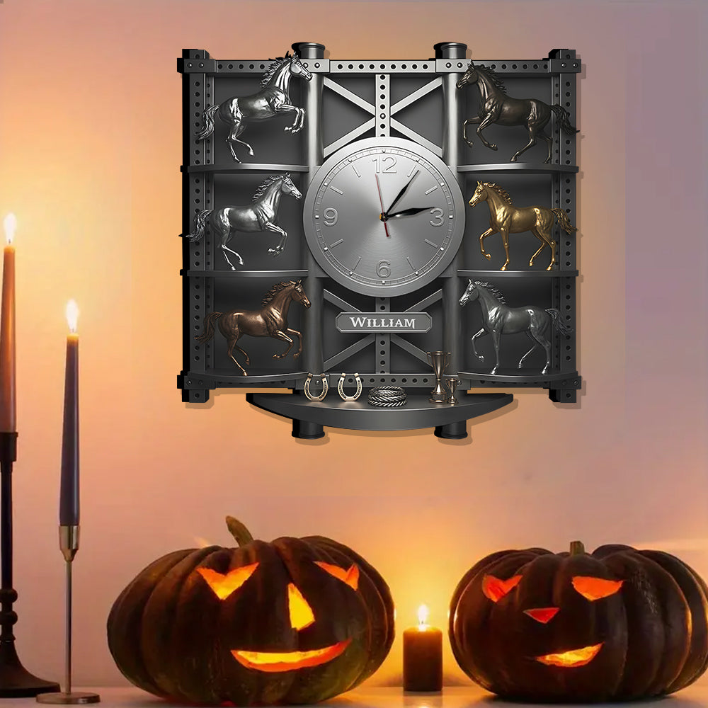 Cheval fort - Horloge murale lumineuse LED personnalisée - Cheval