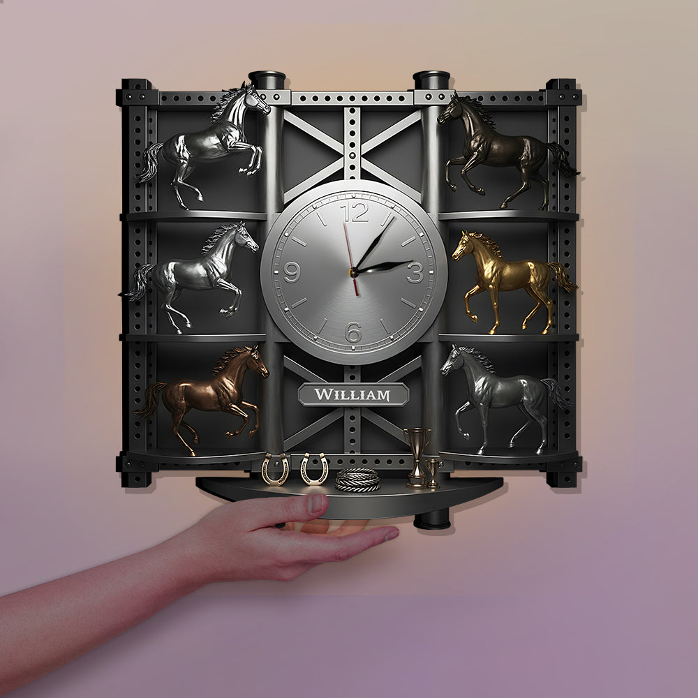 Cheval fort - Horloge murale lumineuse LED personnalisée - Cheval