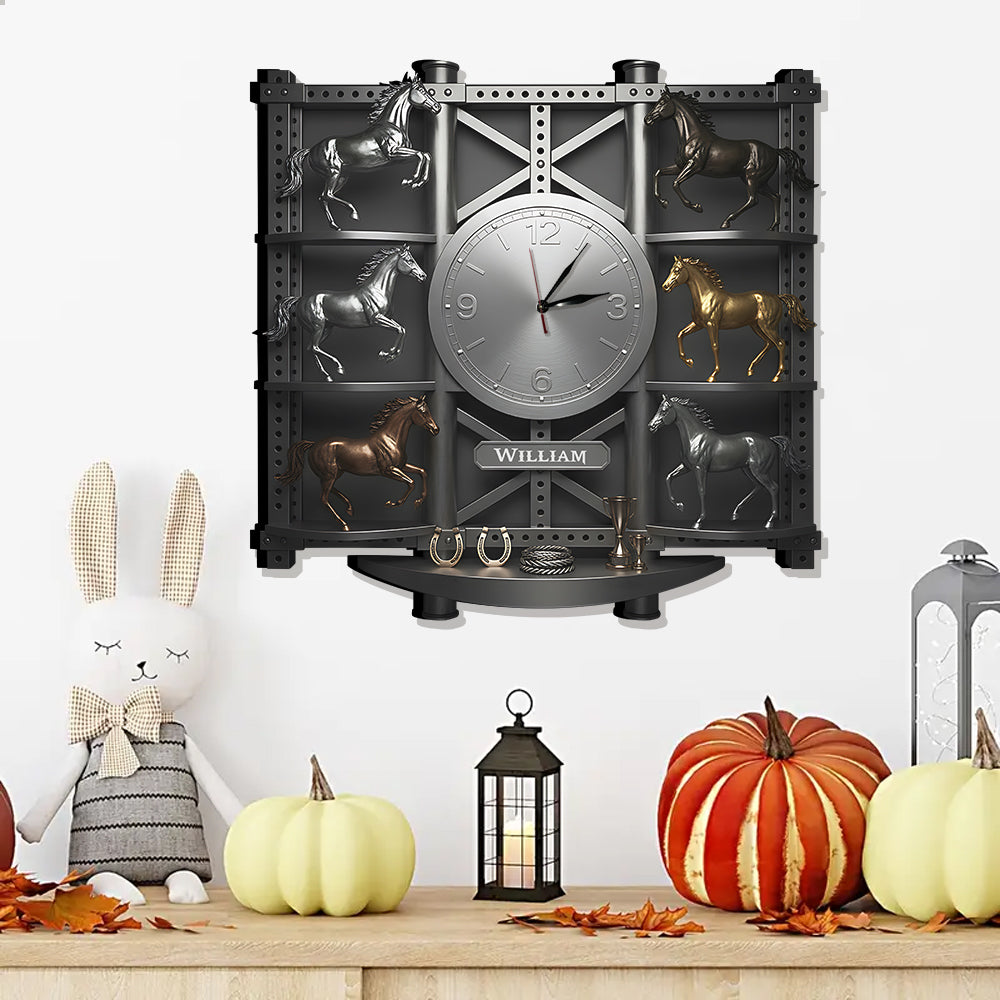 Cheval fort - Horloge murale lumineuse LED personnalisée - Cheval