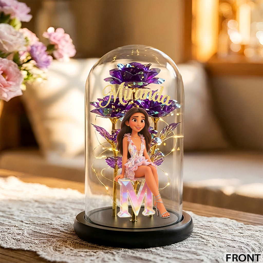 Crystal Alphabet Letter Gift - Personalized Self Love Glowing Roses Glass Dome