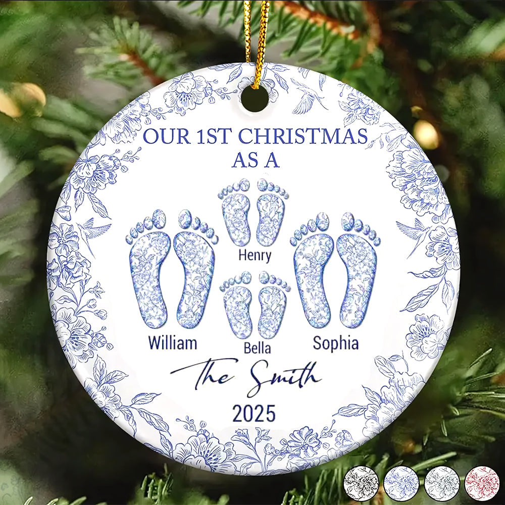 Our First Christmas - Personalized Family Ceramic Circle Ornament