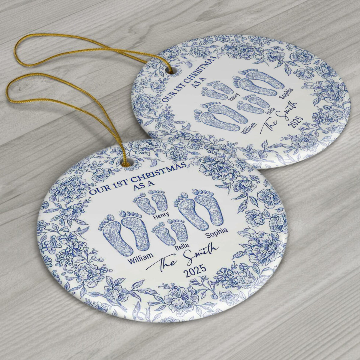 Our First Christmas - Personalized Family Ceramic Circle Ornament