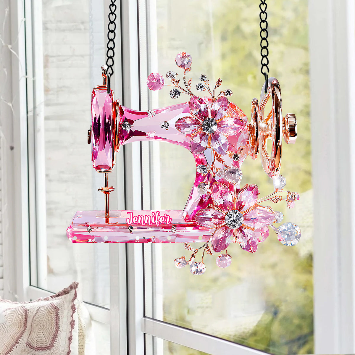 Beautiful Sewing Machine - Personalized Sewing Window Hanging Suncatcher With Charms