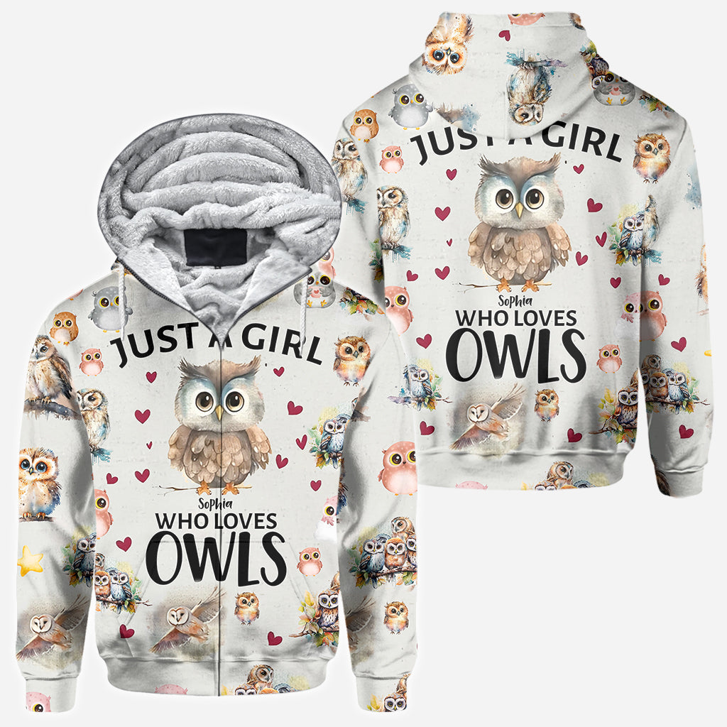 T-shirt personnalisé « Juste une fille qui aime les hiboux » avec motif hibou intégral