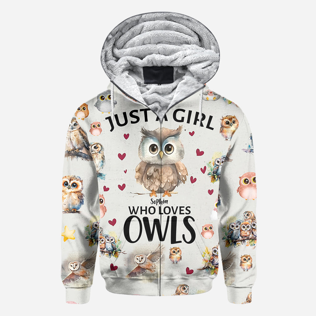 T-shirt personnalisé « Juste une fille qui aime les hiboux » avec motif hibou intégral