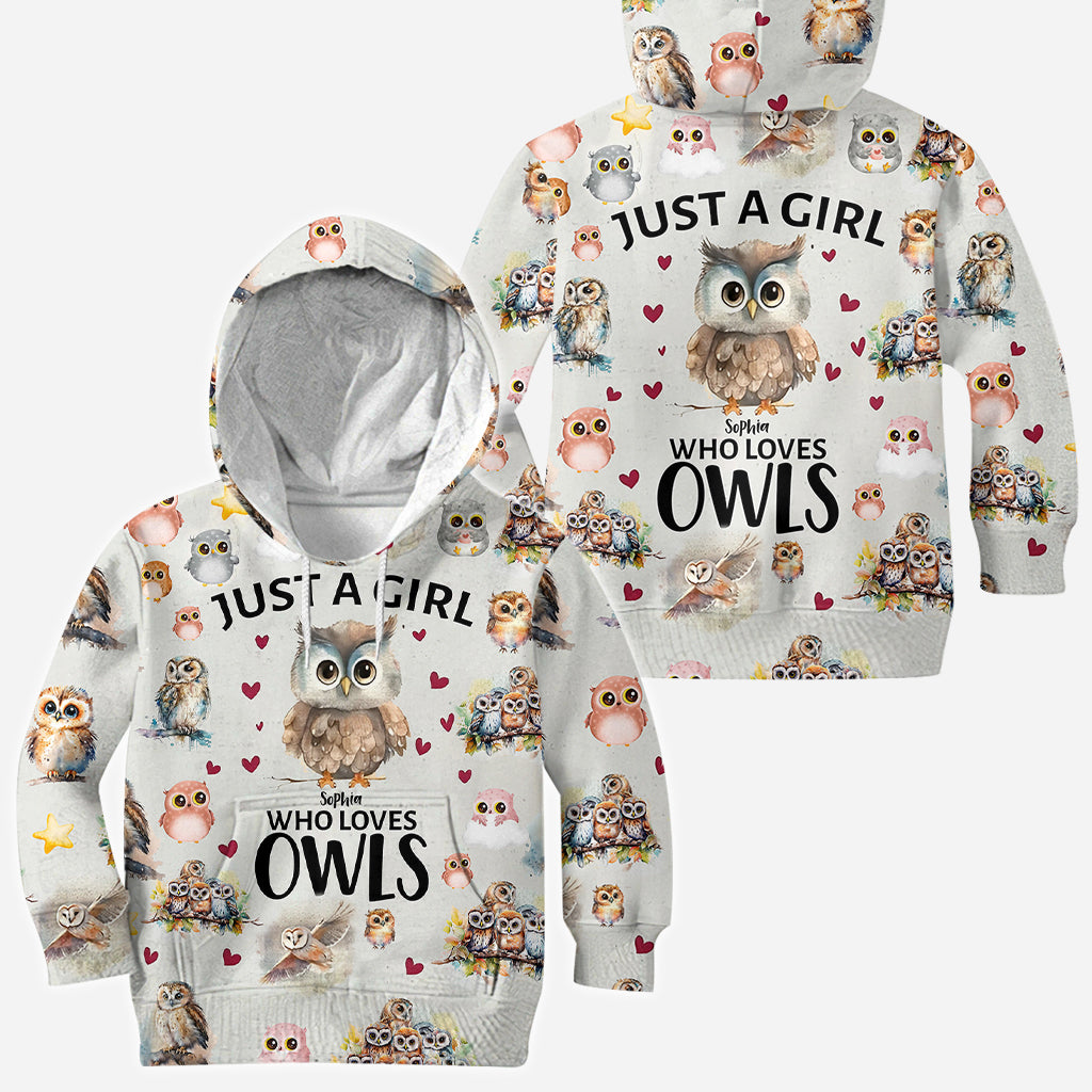 T-shirt personnalisé « Juste une fille qui aime les hiboux » avec motif hibou intégral