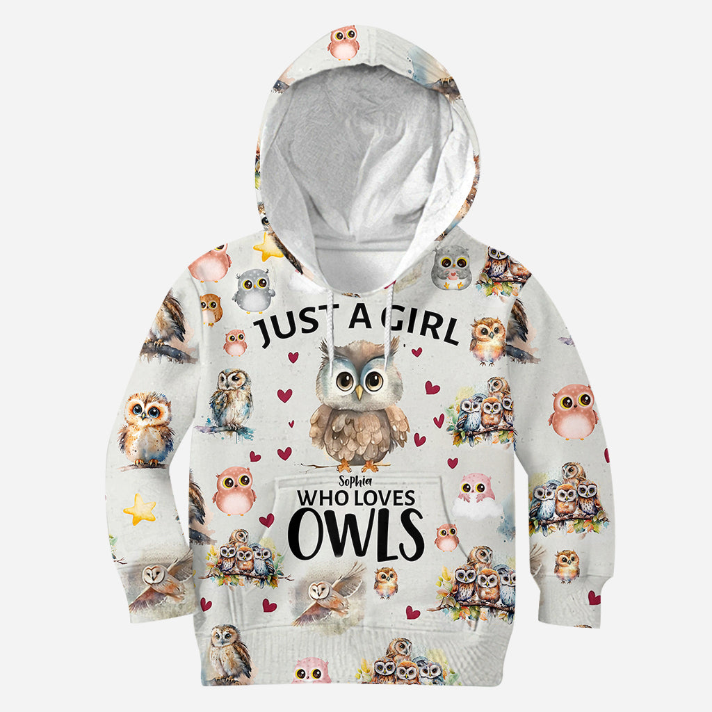 T-shirt personnalisé « Juste une fille qui aime les hiboux » avec motif hibou intégral