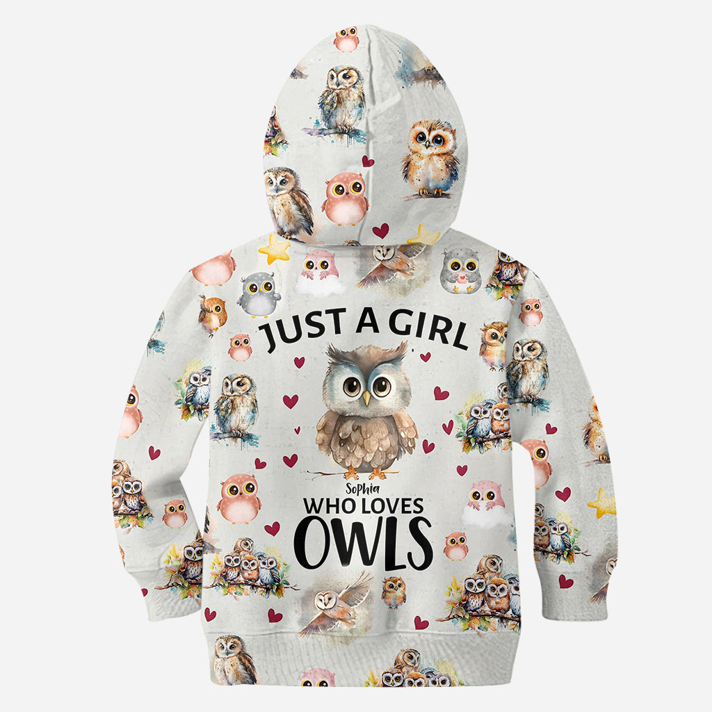 T-shirt personnalisé « Juste une fille qui aime les hiboux » avec motif hibou intégral
