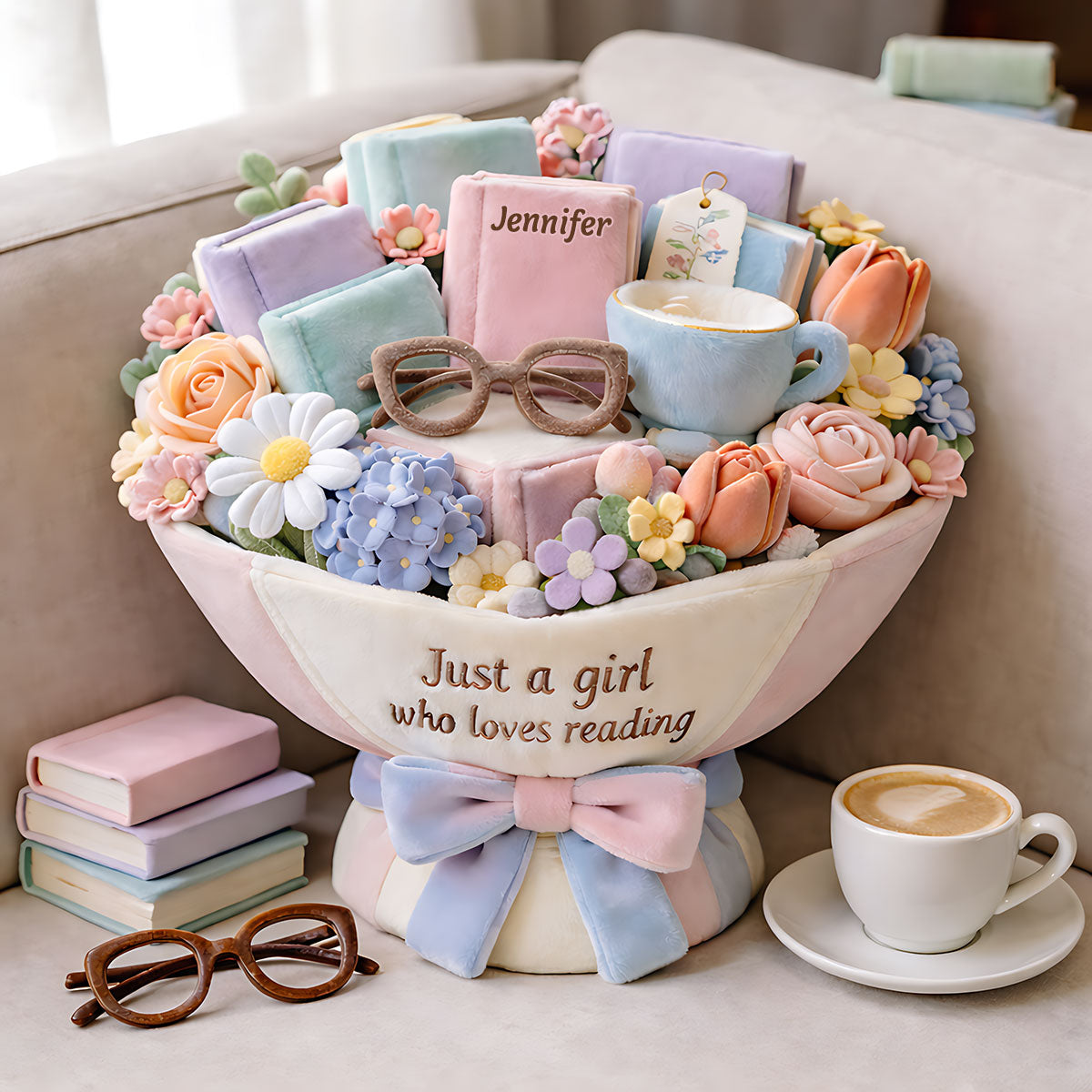 Just A Girl Who Loves Reading Plush Bouquet - Personalized Book Premium Faux Fur Pillow