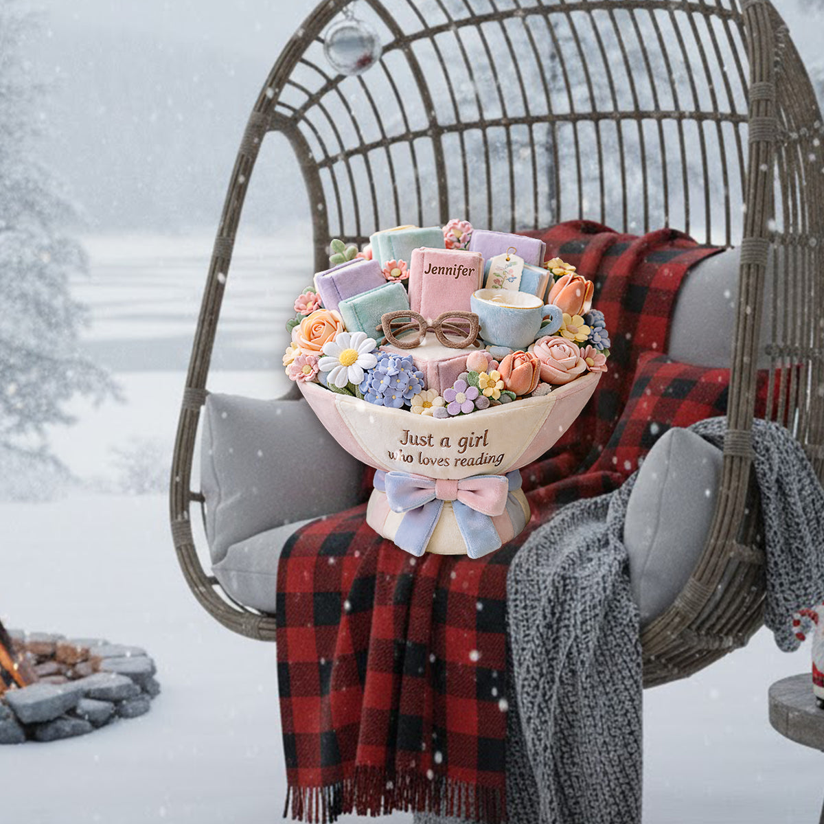 Just A Girl Who Loves Reading Plush Bouquet - Personalized Book Premium Faux Fur Pillow