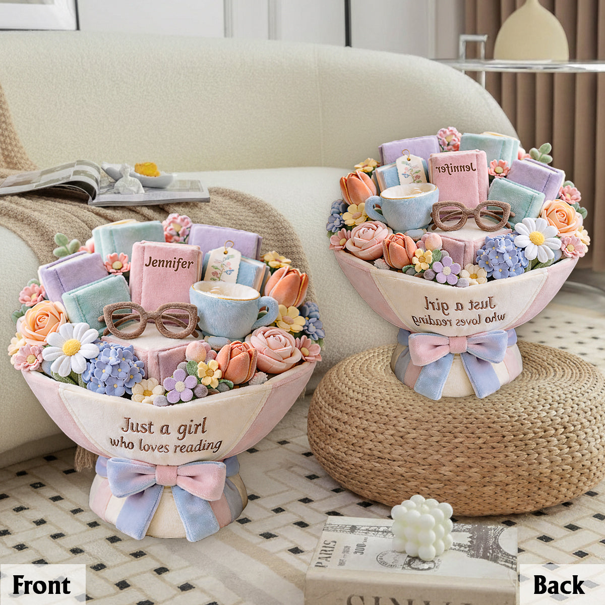 Just A Girl Who Loves Reading Plush Bouquet - Personalized Book Premium Faux Fur Pillow