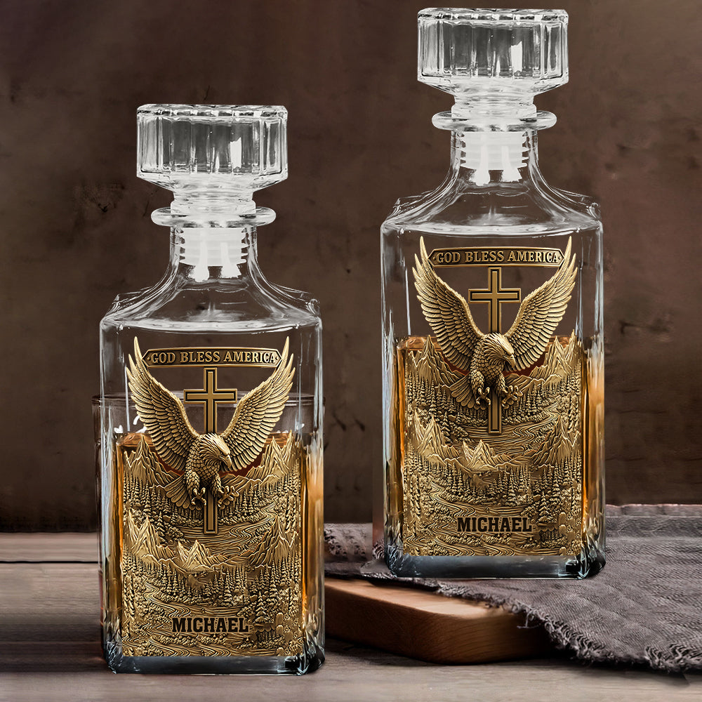 Que Dieu bénisse l'Amérique - Coffret carafe à whisky personnalisée avec aigle à tête blanche