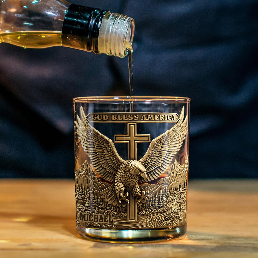 Que Dieu bénisse l'Amérique - Coffret carafe à whisky personnalisée avec aigle à tête blanche