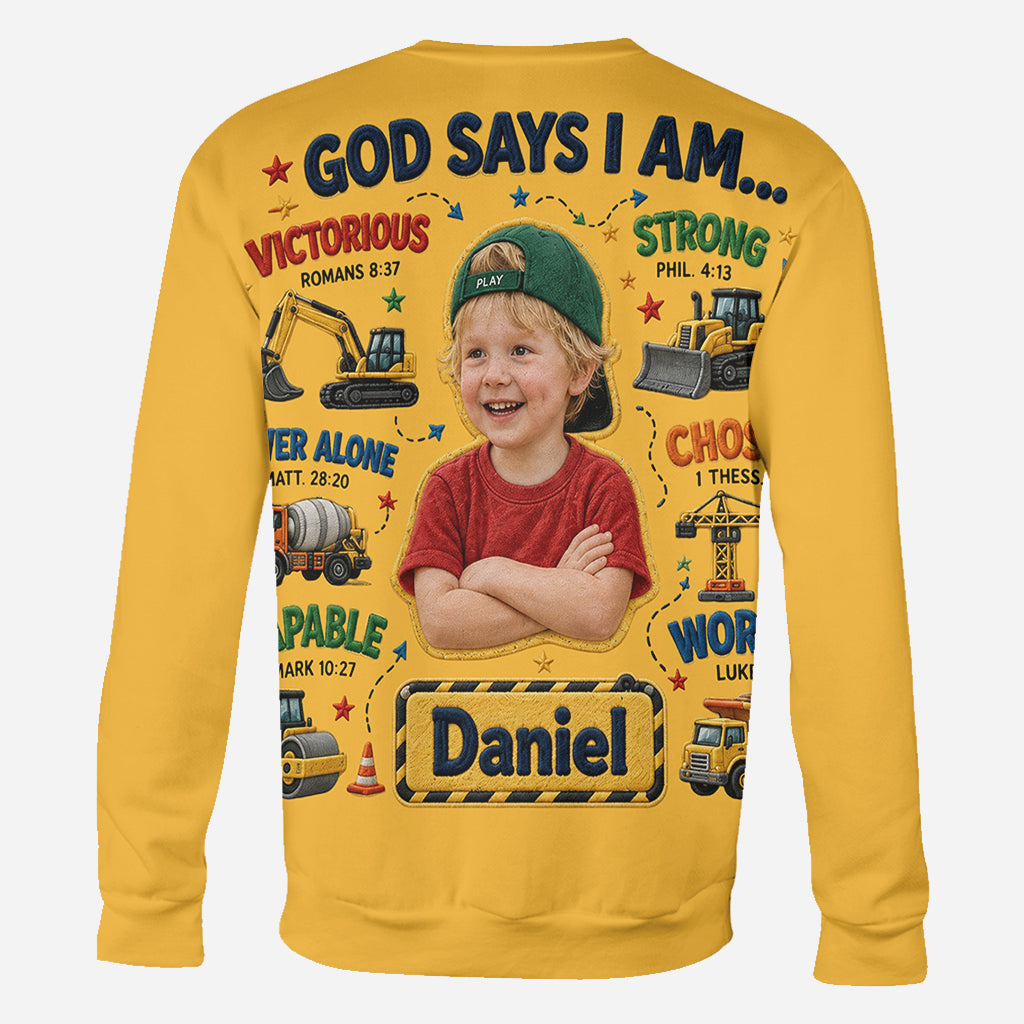 God Says I Am - Personalized Kid All Over Shirt