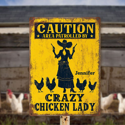 Crazy Chicken Lady - Panneau métallique rectangulaire personnalisé en forme de poulet