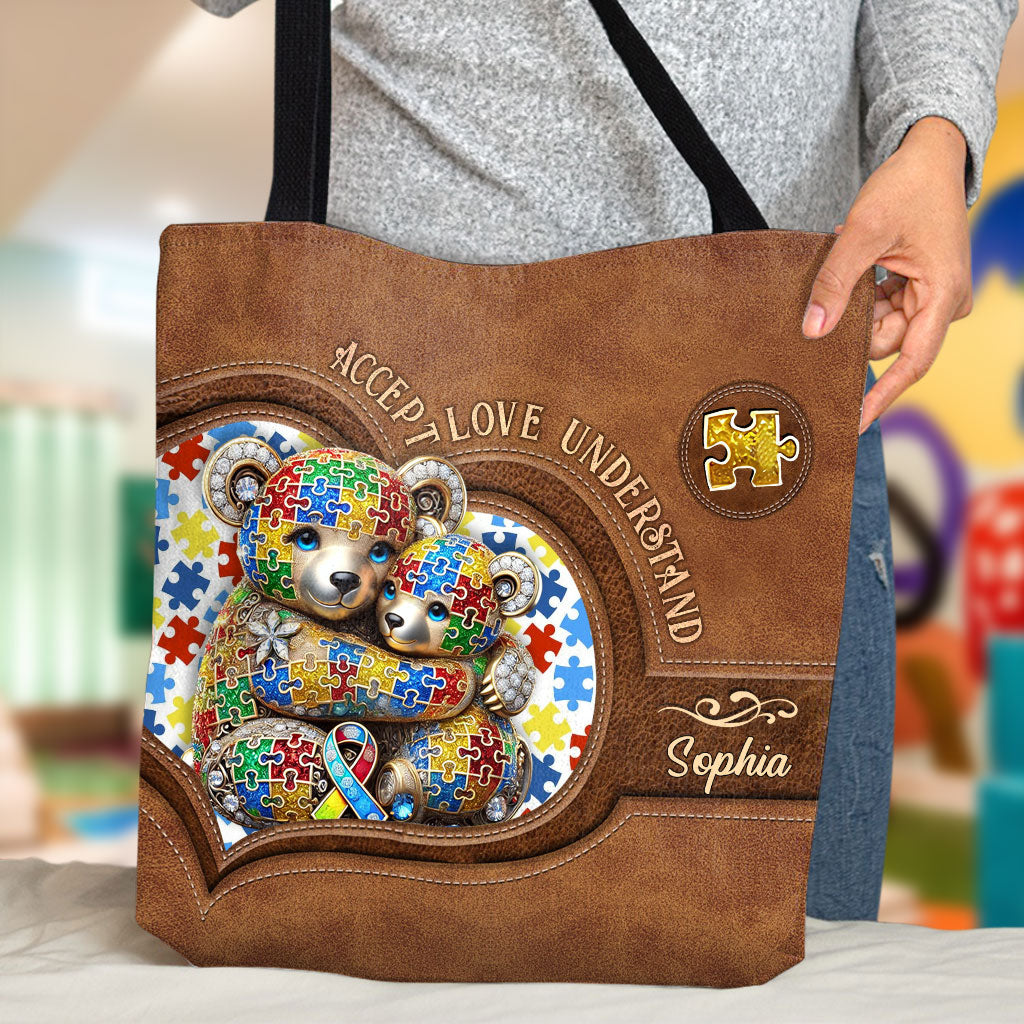 Accepter, aimer, comprendre - Sac fourre-tout personnalisé pour la sensibilisation à l'autisme