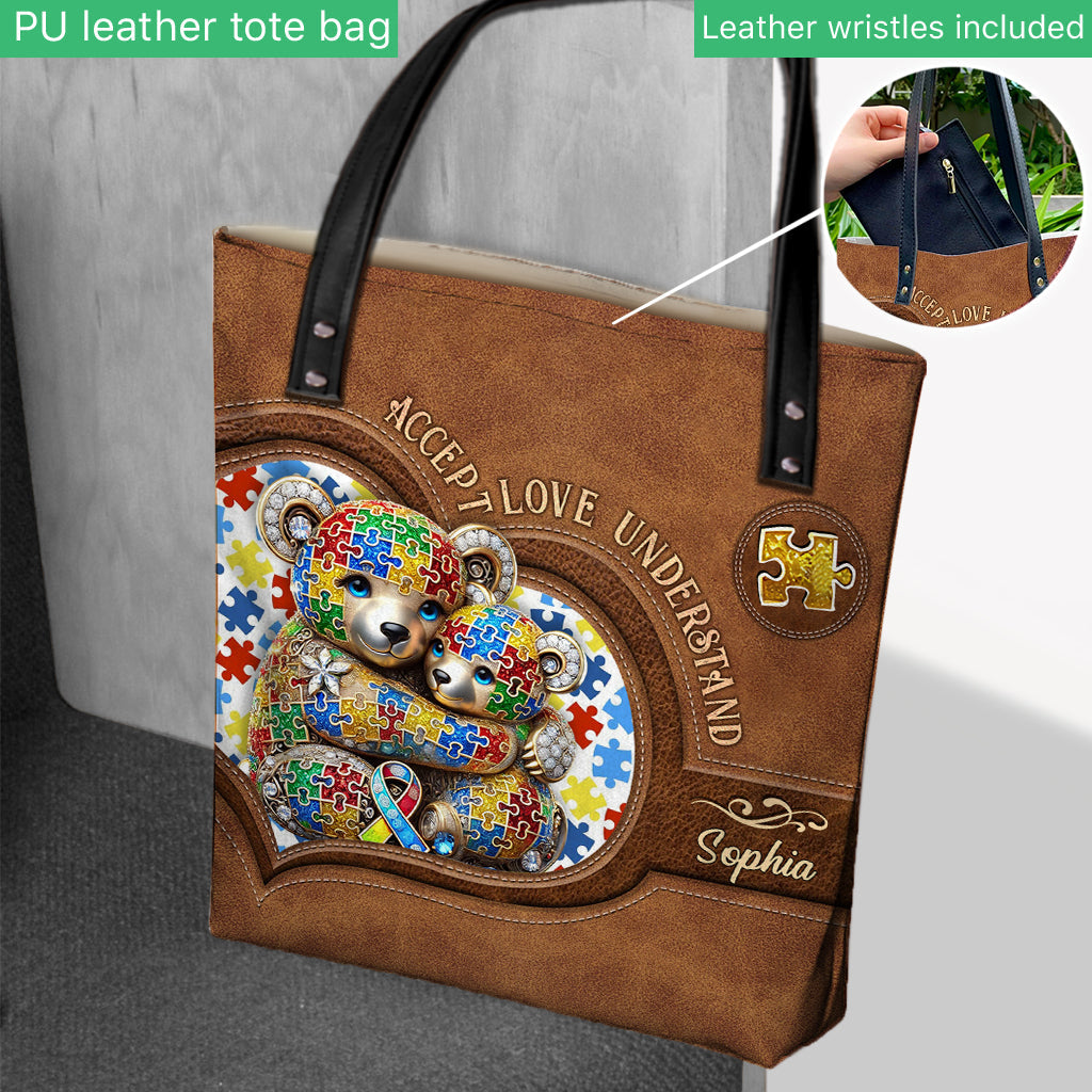 Accepter, aimer, comprendre - Sac fourre-tout personnalisé pour la sensibilisation à l'autisme