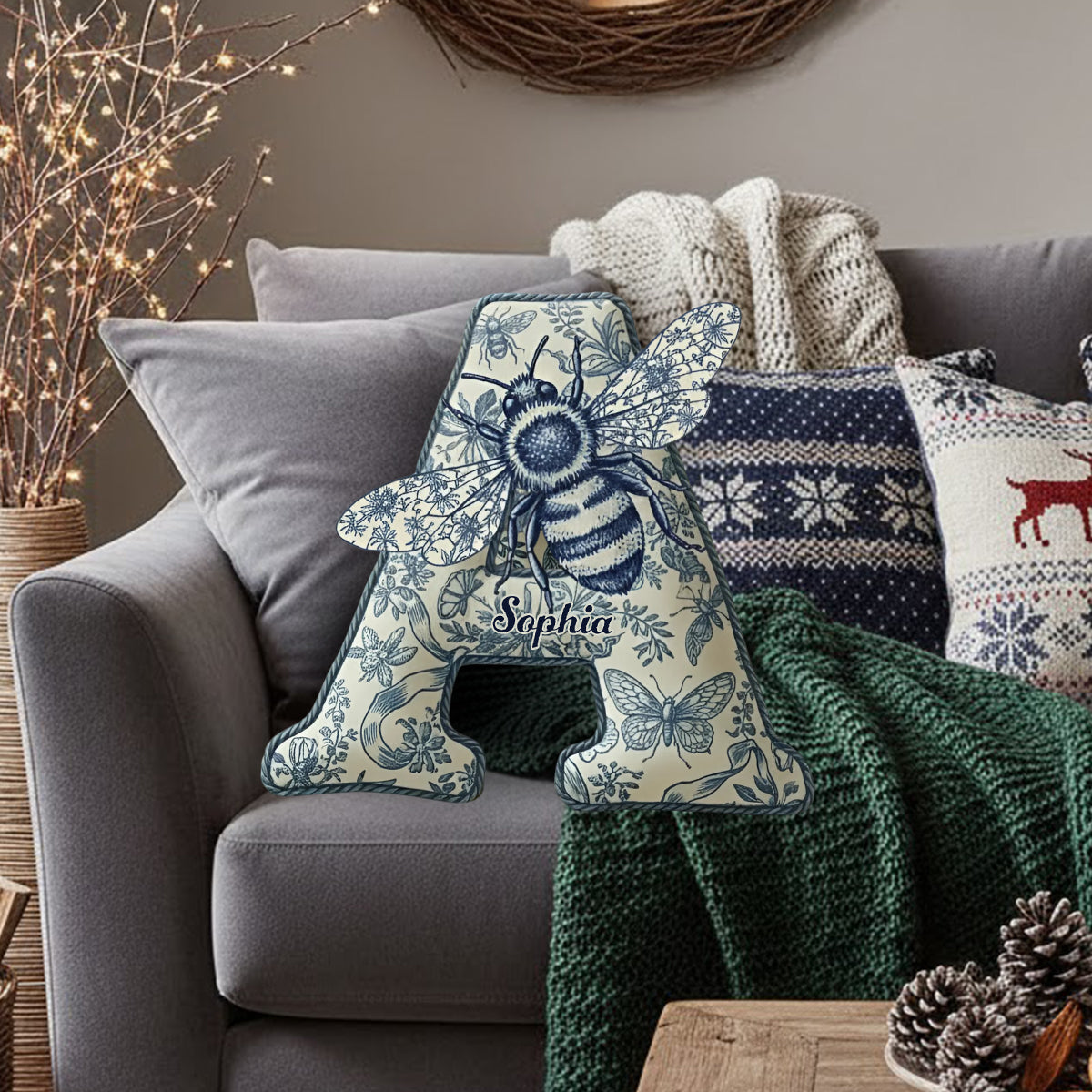 Coussin personnalisé en fausse fourrure abeille Toile De Jouy