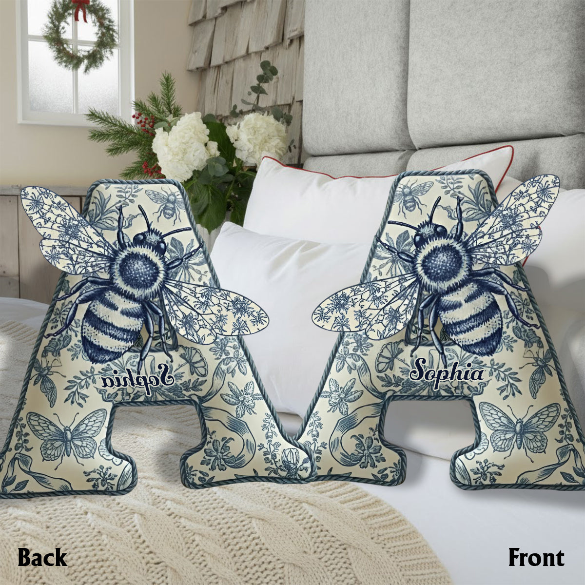 Coussin personnalisé en fausse fourrure abeille Toile De Jouy