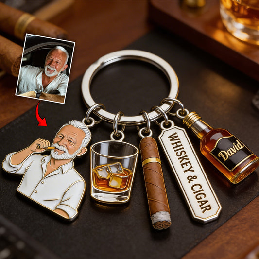 Whiskey And Cigar - Personalized Whisky Premium Keychain With Charms