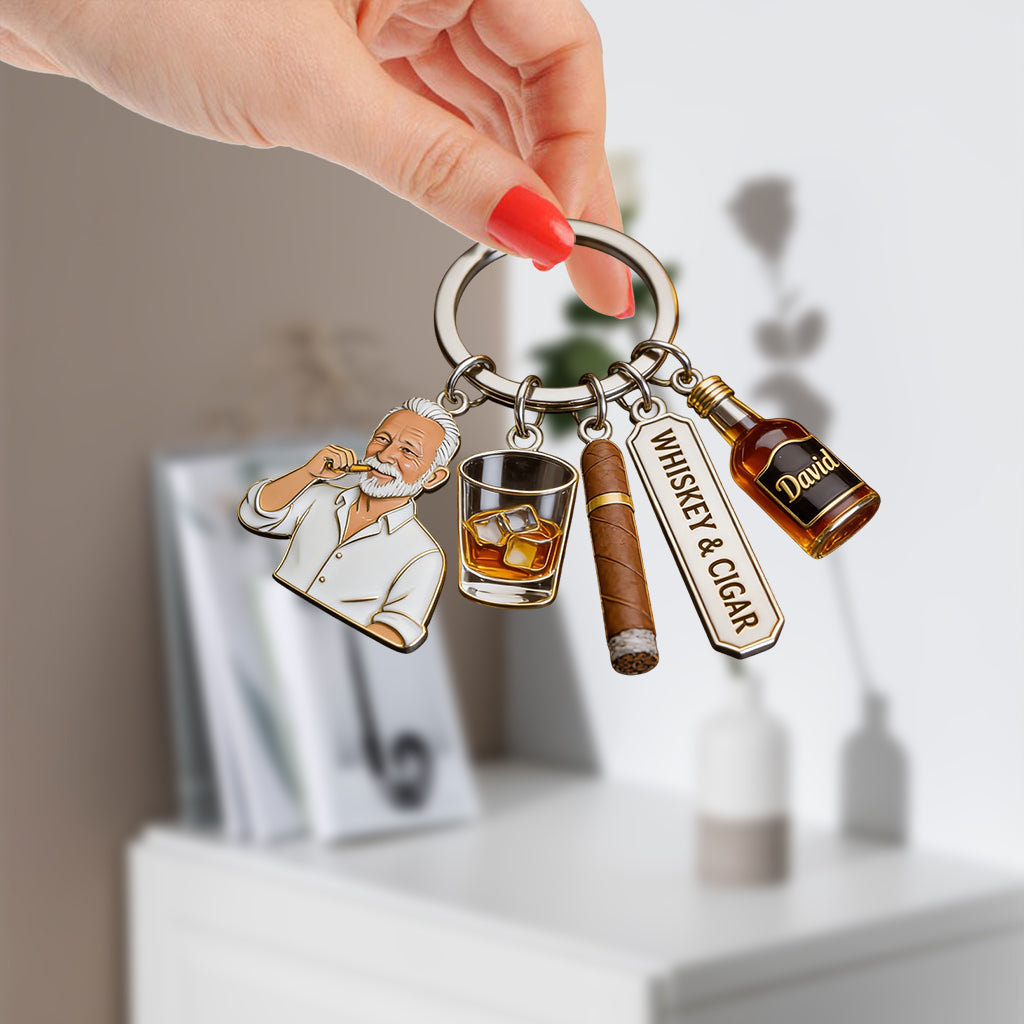 Whiskey And Cigar - Personalized Whisky Premium Keychain With Charms