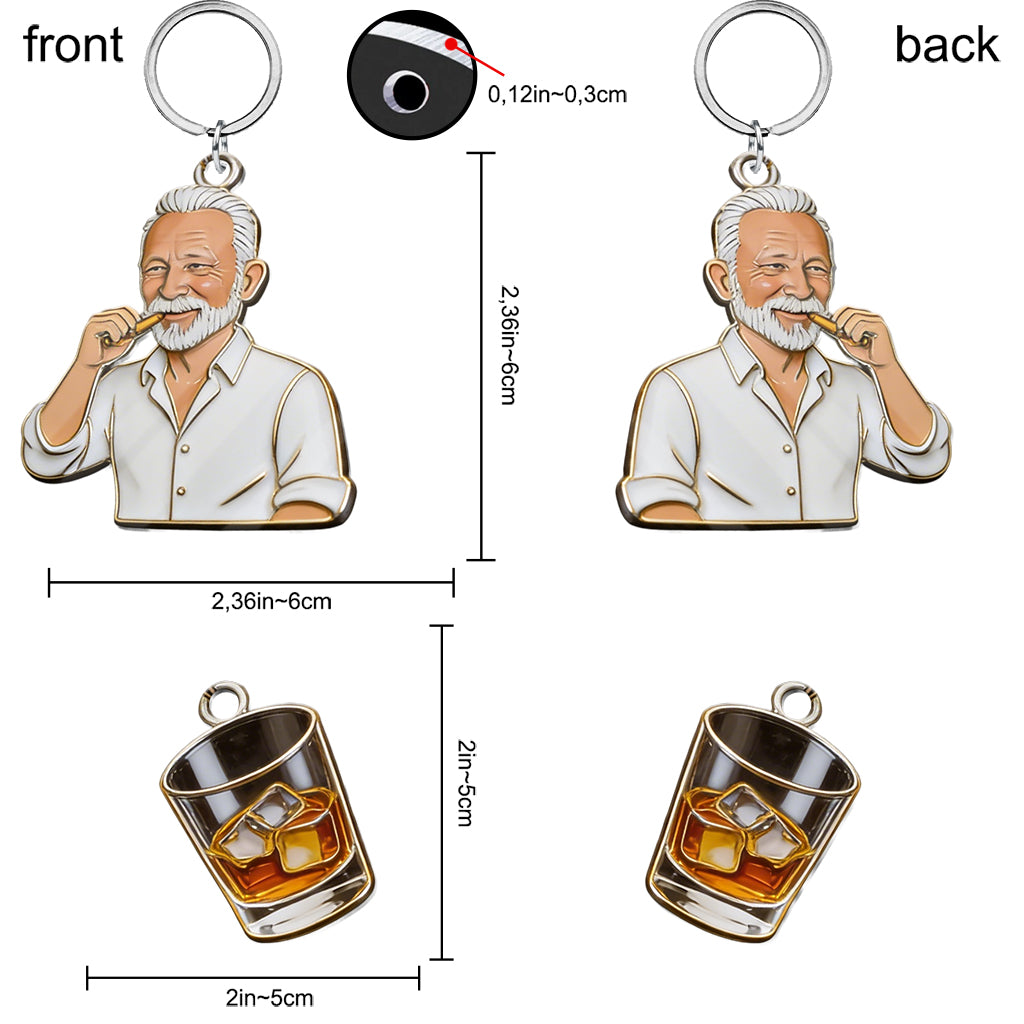 Whiskey And Cigar - Personalized Whisky Premium Keychain With Charms