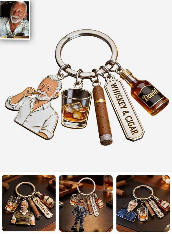 Whiskey And Cigar - Personalized Whisky Premium Keychain With Charms