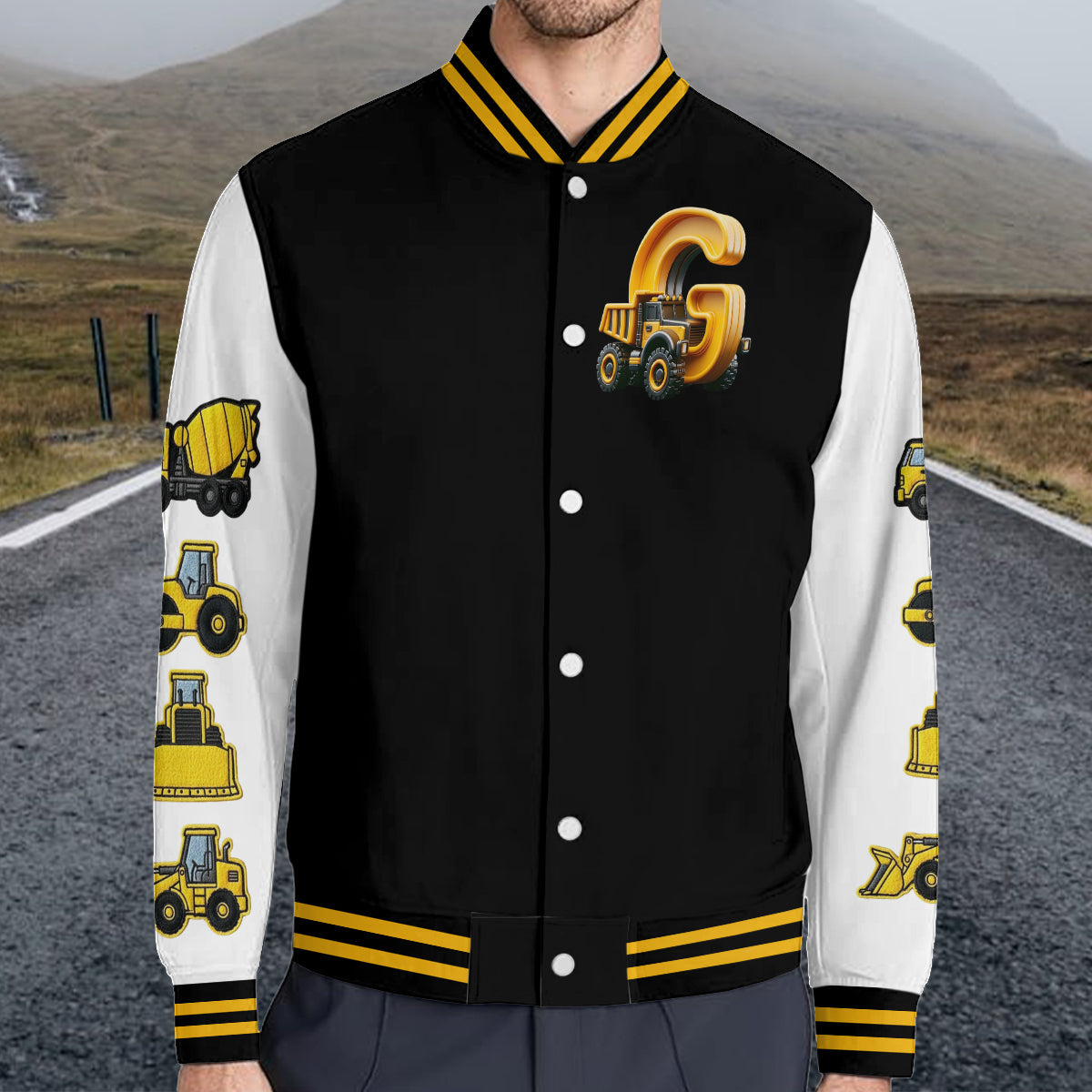 Véhicules de construction initiaux pour garçons et filles - Veste universitaire personnalisée pour enfants