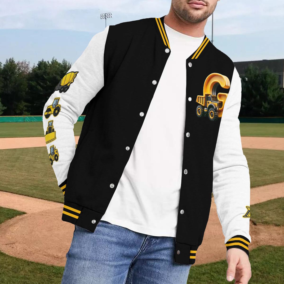 Véhicules de construction initiaux pour garçons et filles - Veste universitaire personnalisée pour enfants