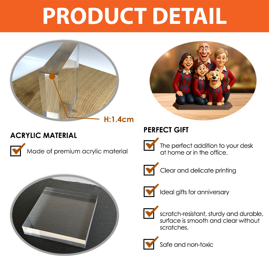 Funny Gift Cartoonish Exaggerated Mascot Style - Personalized Family Custom Shaped Acrylic Plaque