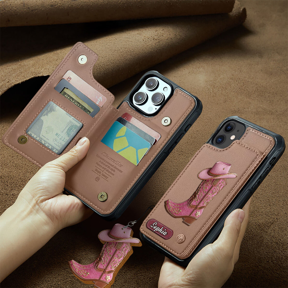 Western Spirit - Étui portefeuille personnalisé pour téléphone, style cowgirl