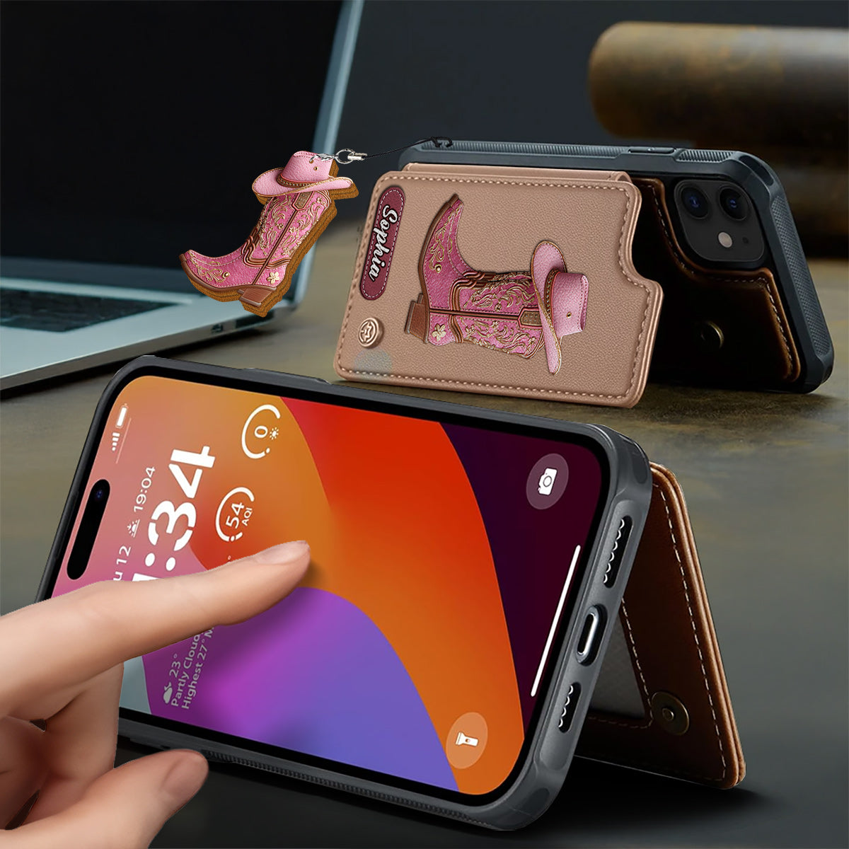 Western Spirit - Étui portefeuille personnalisé pour téléphone, style cowgirl