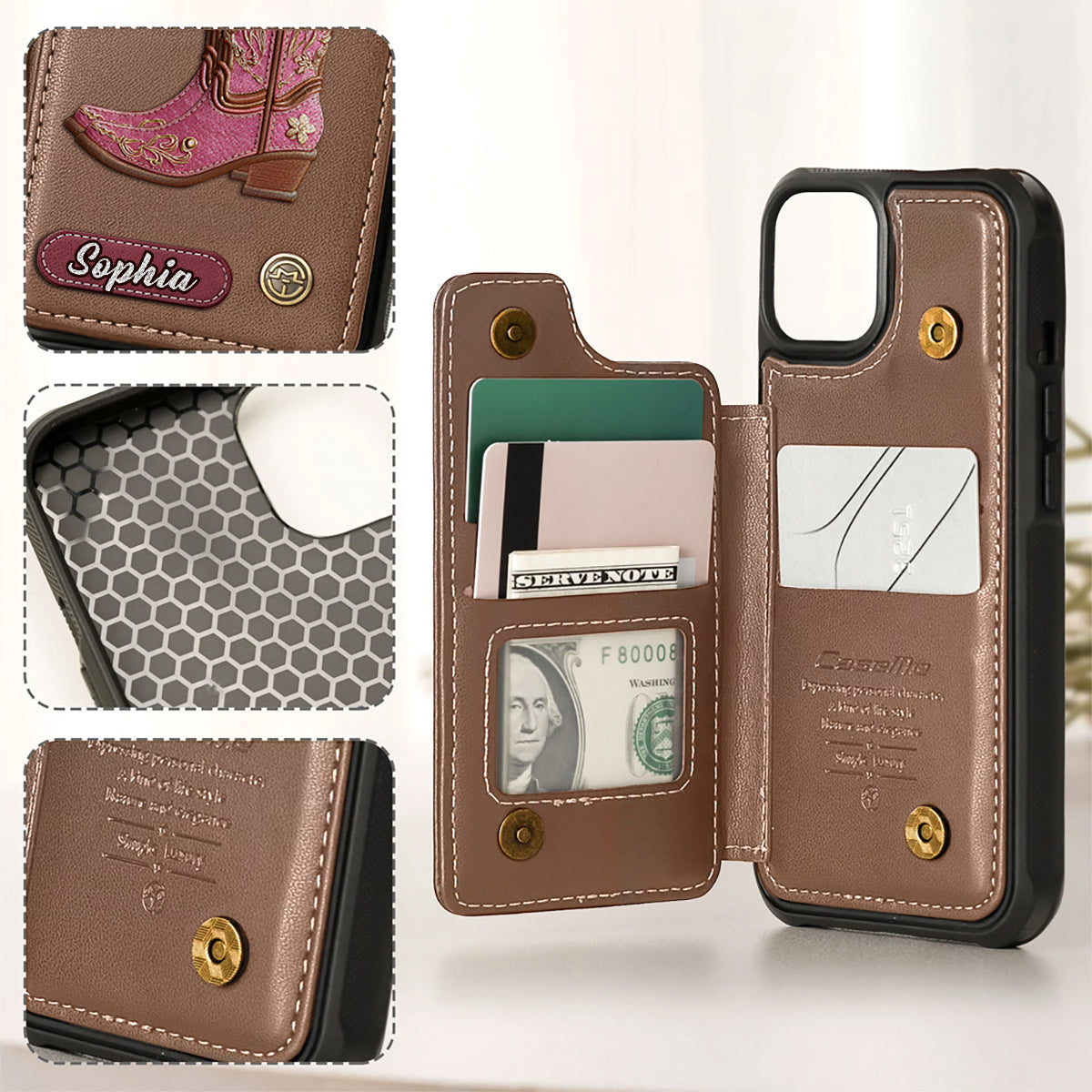 Western Spirit - Étui portefeuille personnalisé pour téléphone, style cowgirl