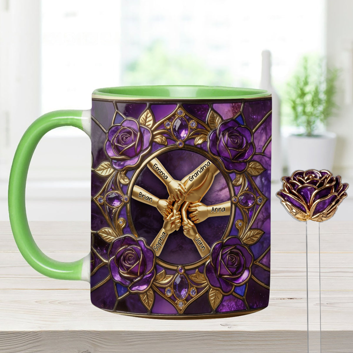 Hold My Hand, Hold My Heart - Personalized Grandma Set Accent Mug with Acrylic Stirrers