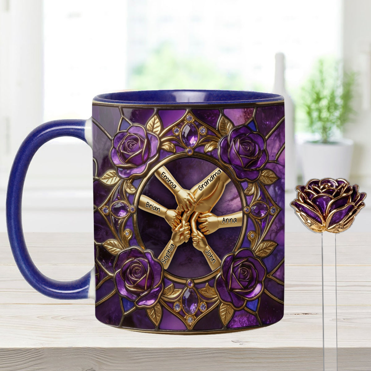 Hold My Hand, Hold My Heart - Personalized Grandma Set Accent Mug with Acrylic Stirrers