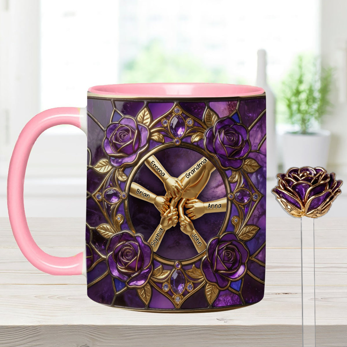 Hold My Hand, Hold My Heart - Personalized Grandma Set Accent Mug with Acrylic Stirrers