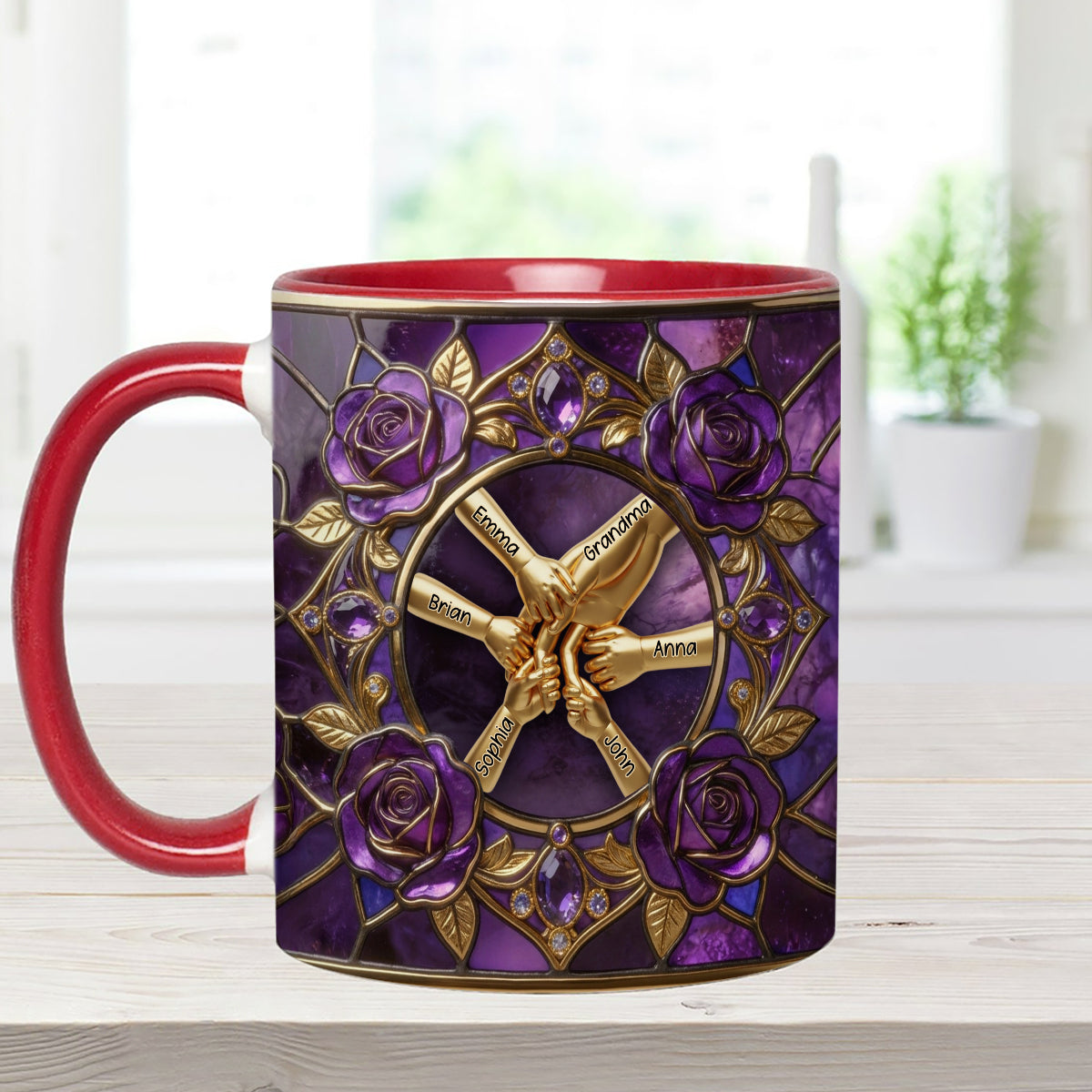 Hold My Hand, Hold My Heart - Personalized Grandma Set Accent Mug with Acrylic Stirrers