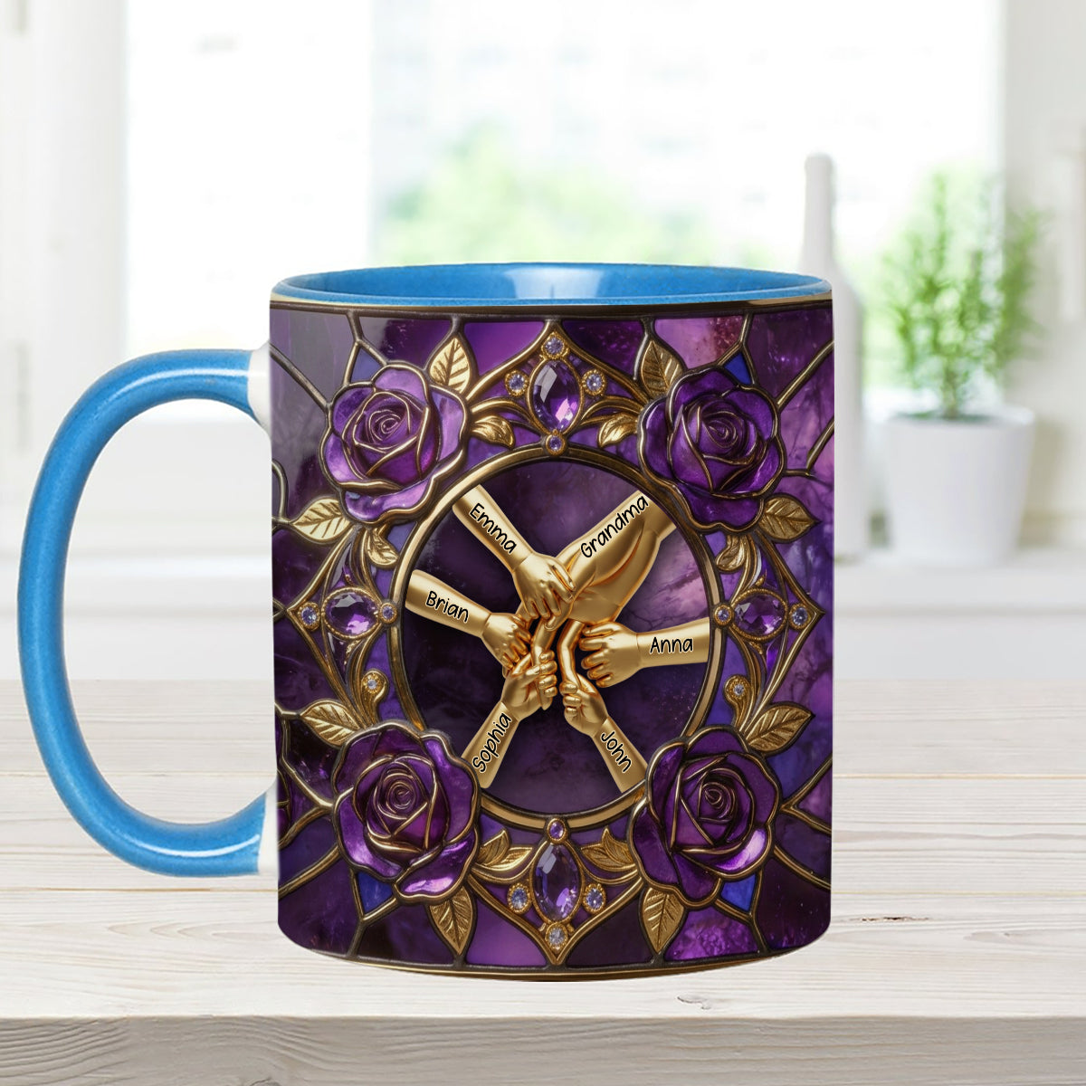 Hold My Hand, Hold My Heart - Personalized Grandma Set Accent Mug with Acrylic Stirrers