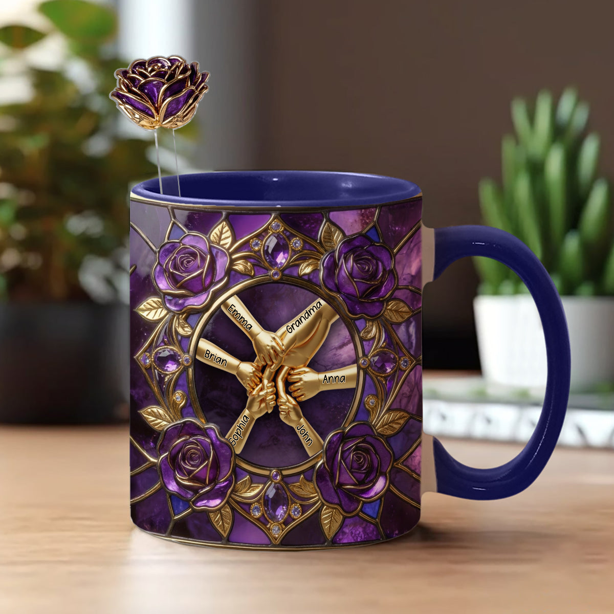 Hold My Hand, Hold My Heart - Personalized Grandma Set Accent Mug with Acrylic Stirrers