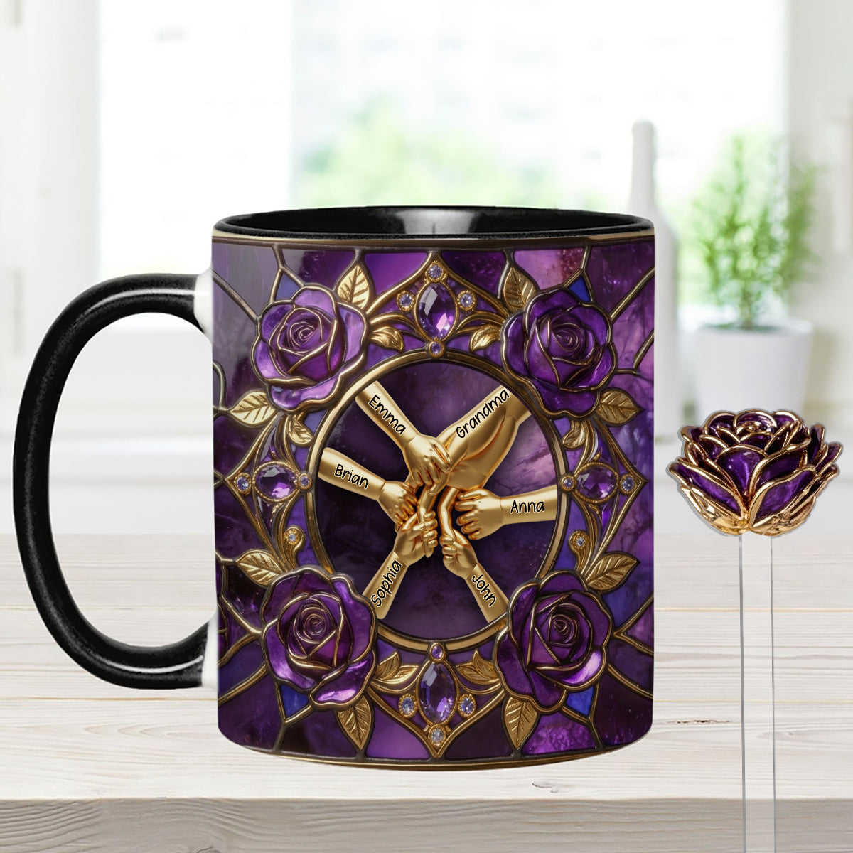 Hold My Hand, Hold My Heart - Personalized Grandma Set Accent Mug with Acrylic Stirrers