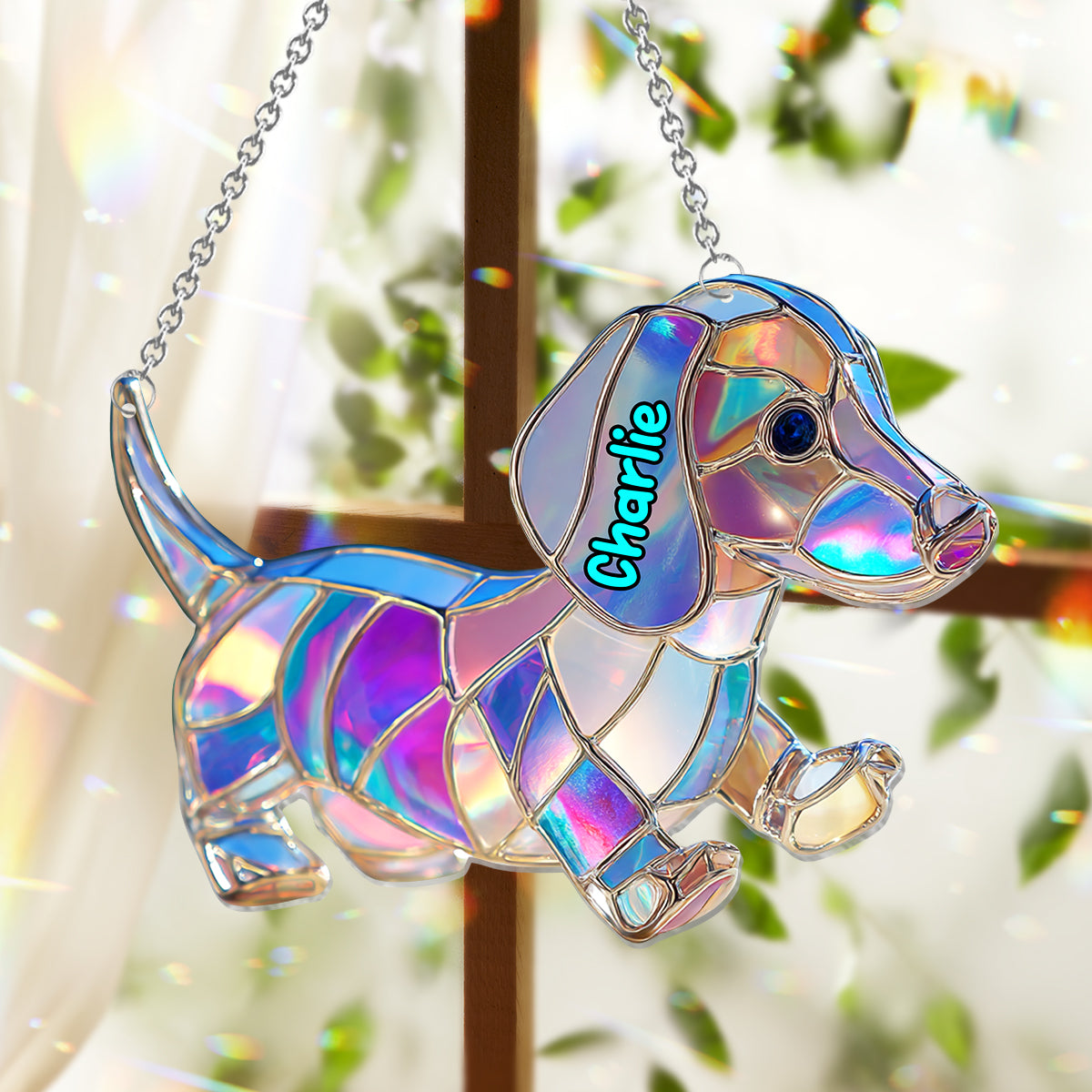 J'aime mon chien - Décoration attrape-soleil personnalisée à suspendre à la fenêtre 