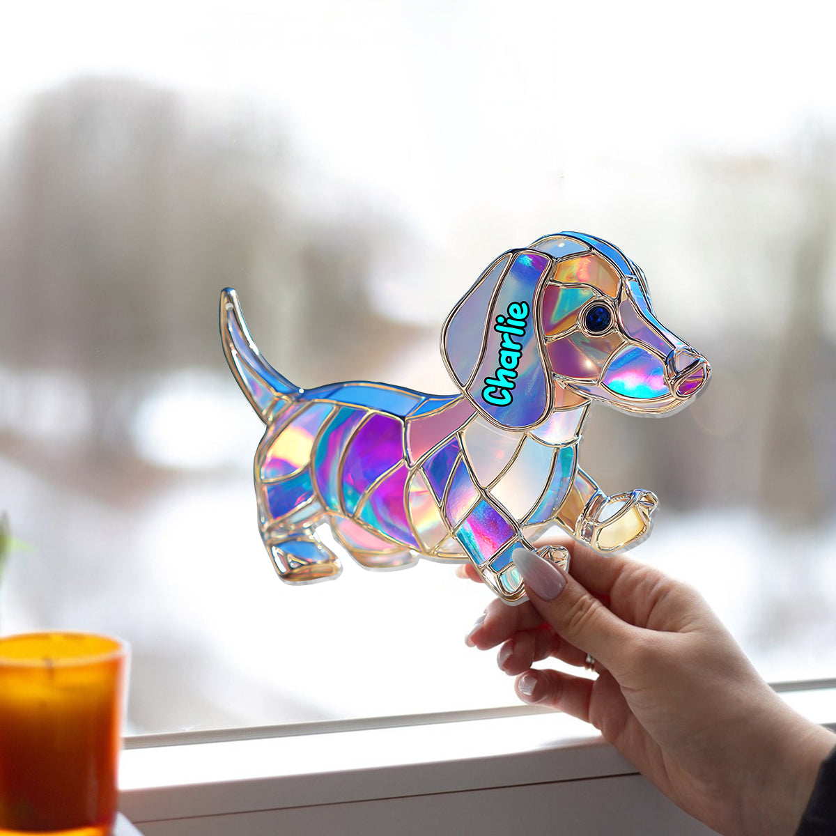 J'aime mon chien - Décoration attrape-soleil personnalisée à suspendre à la fenêtre 