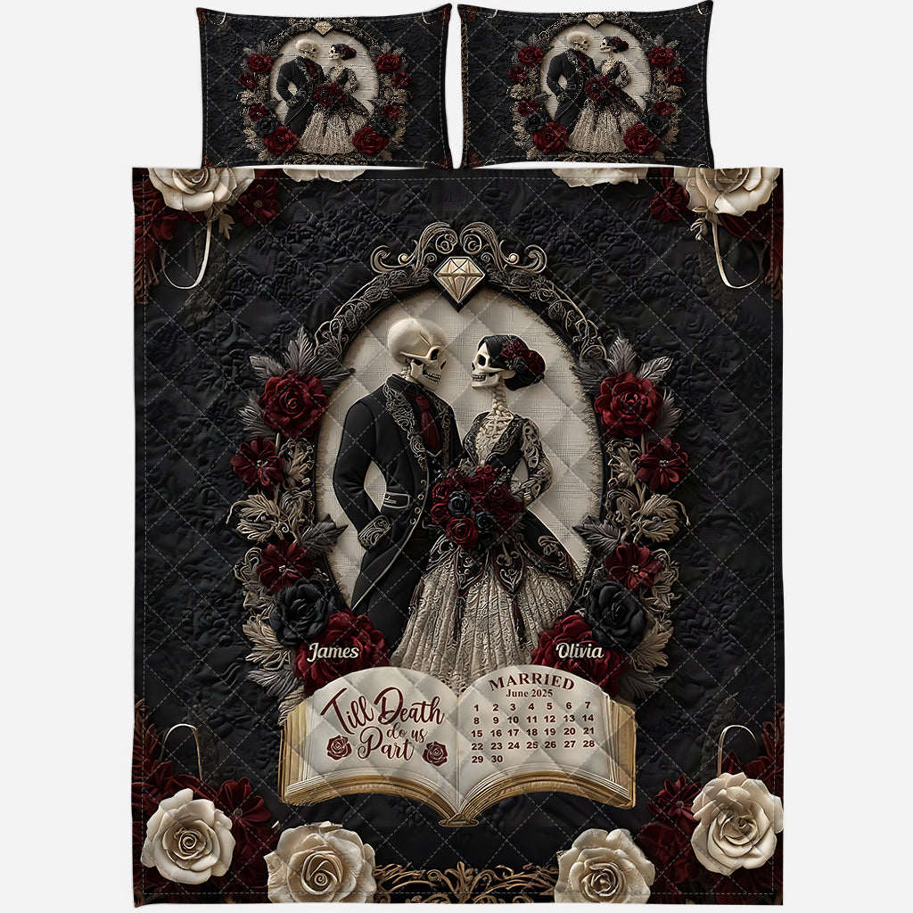 Jusqu'à ce que la mort nous sépare - Ensemble de courtepointe personnalisé avec crâne